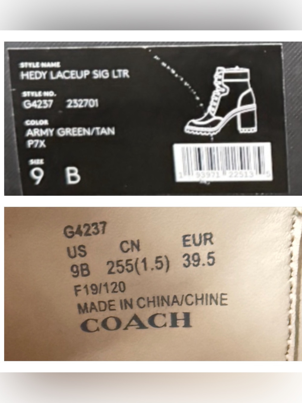 NIB Coach Hedy Olive Green Suede Leather Block Heel Lace-Up Boots - Size 9 - Picture 7 of 9